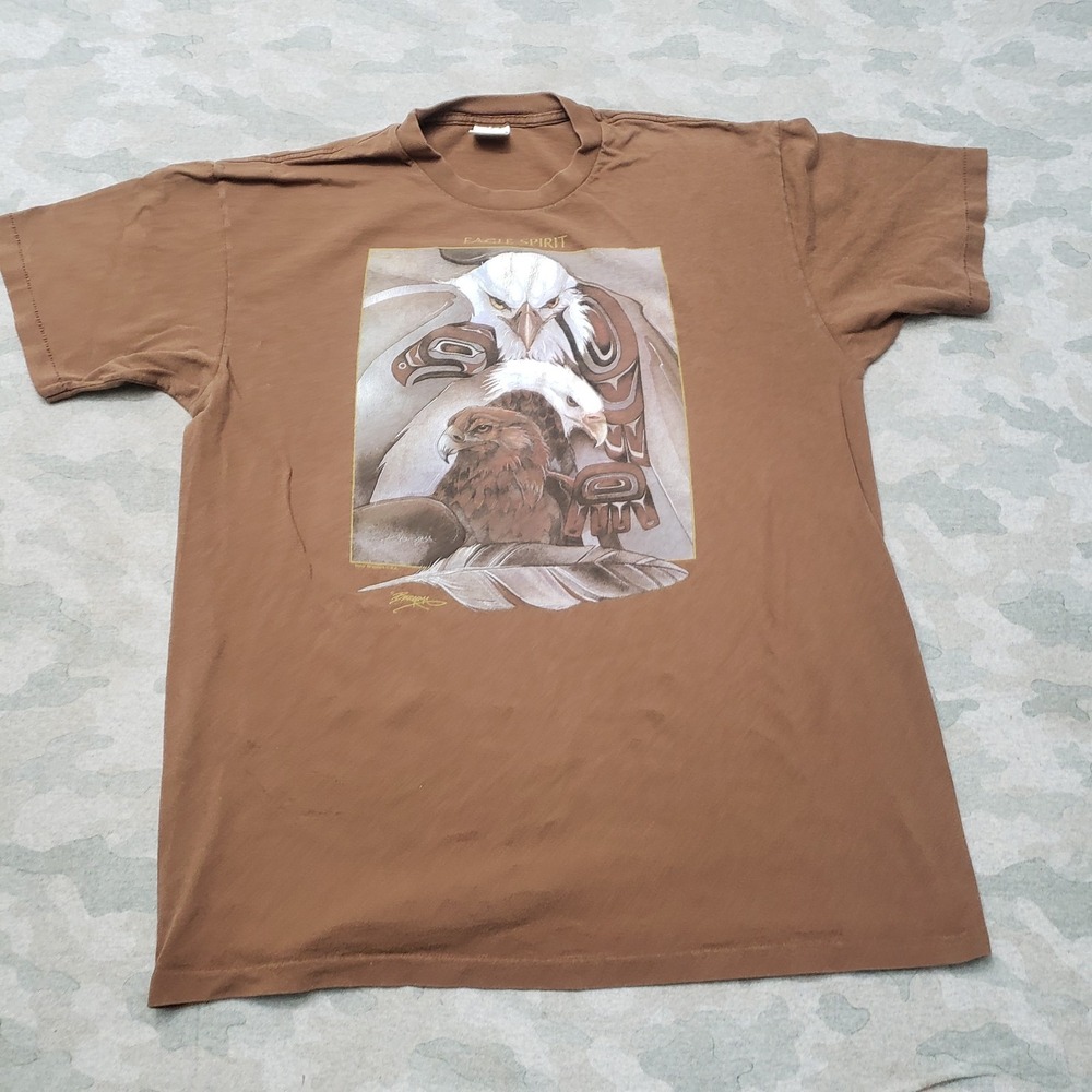 Vintage Anvil Eagle Shirt Mens XL Brown Nature Short Sleeve Single Stitch